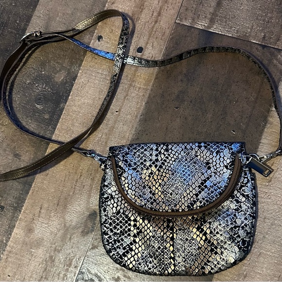 Lodis Black and Gold Snakeskin Crossbody Bag - Picture 1 of 7
